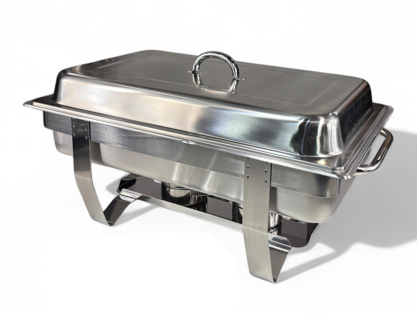 "Edelstahl Chafing Dish (Buffetwärmer) für 1/1 GN, mit Brennpastenbehälter und Brennpaste.